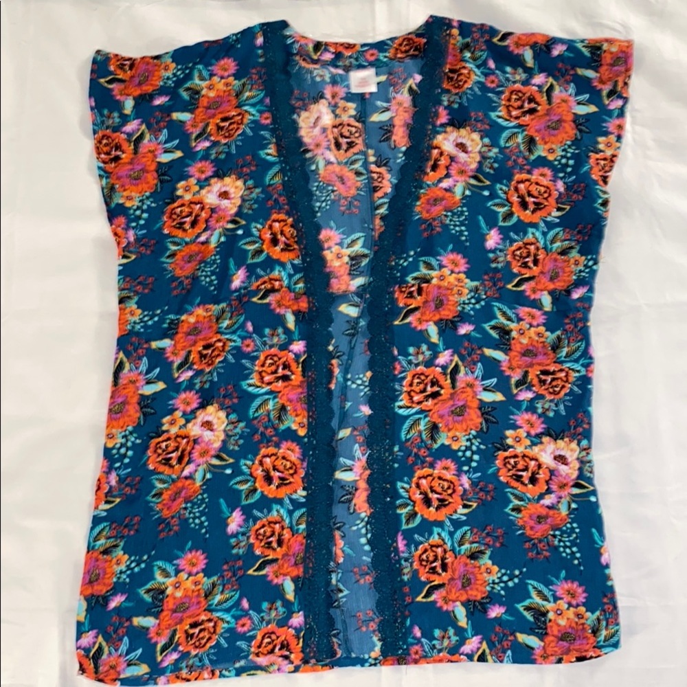 Xhiliration Floral Boho Beach Cover Up Kimono - Picture 5 of 10